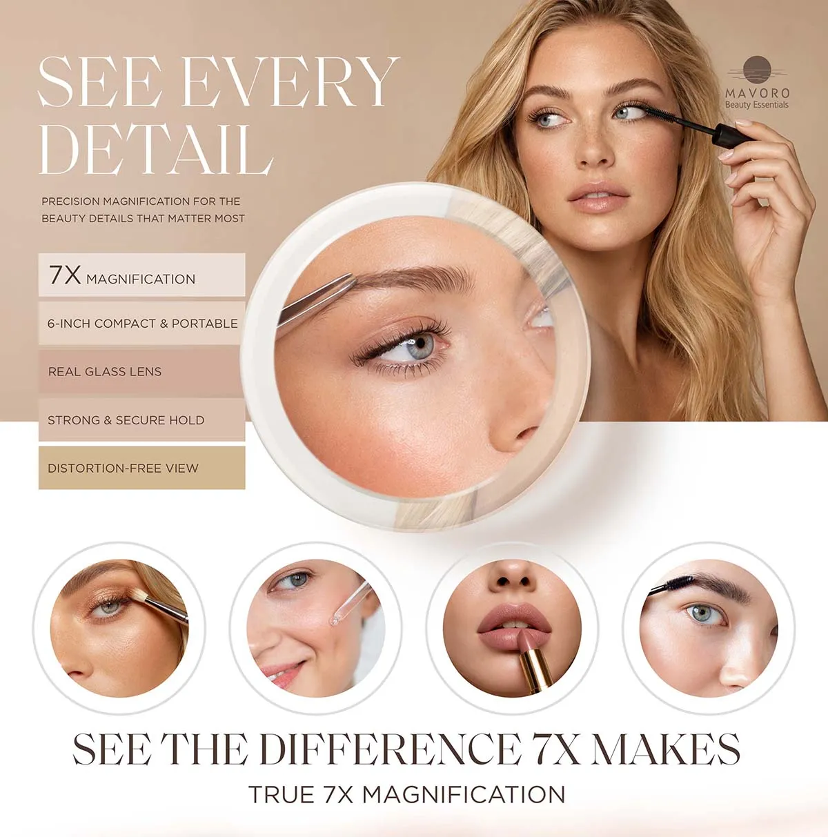 Visuel de couverture Amazon Premium : titre « See every detail », gros plan produit et bénéfices clés.